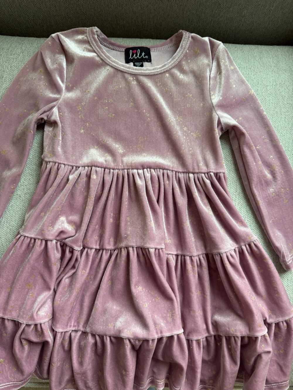 3t lilt Girls' Dusty Purple Velvet Tiered Dress with Gold Shimmer stars